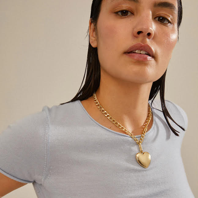 CHARM pendentif en coeur maxi recyclé - plaqué or