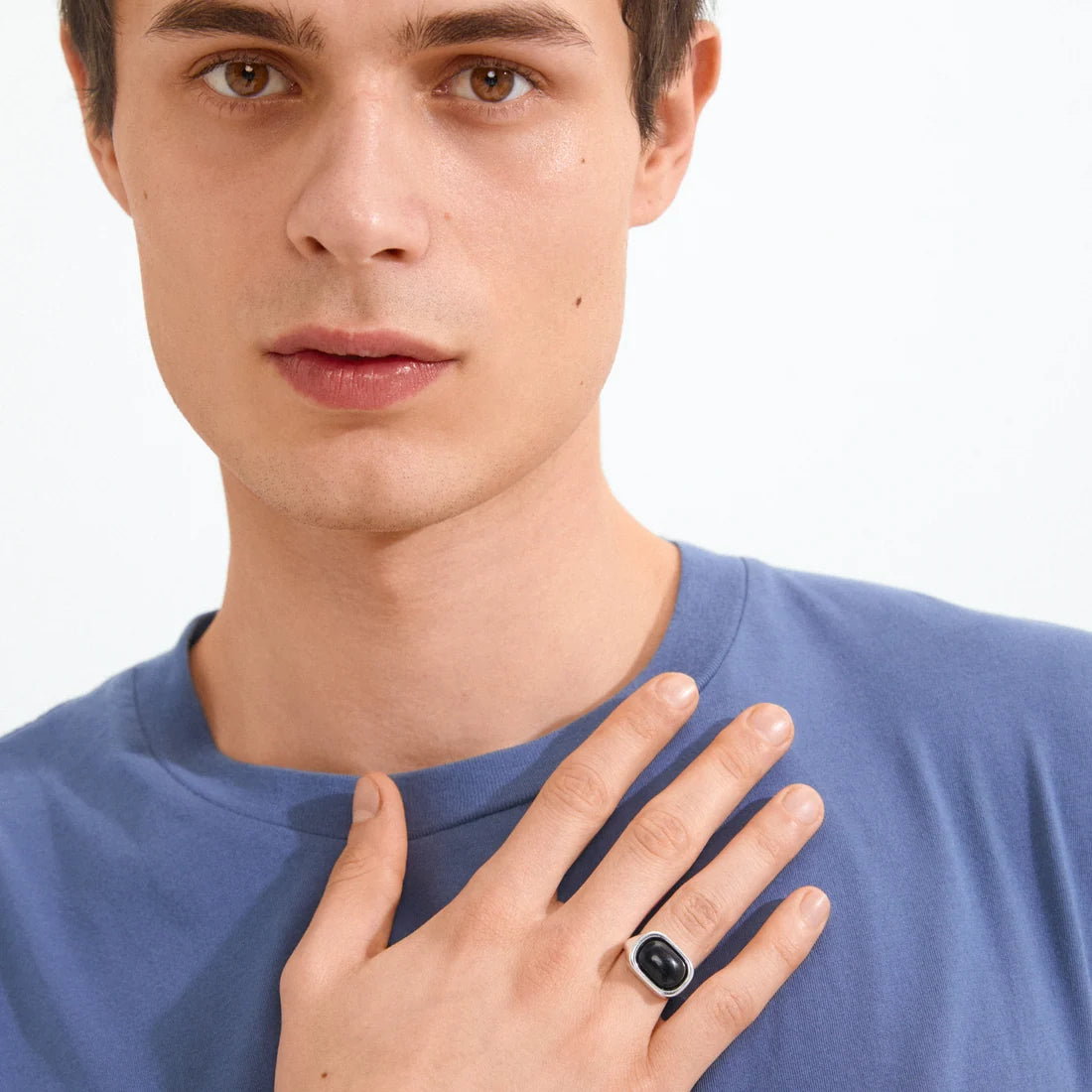 Bague avec Agate Noire NOW Pilgrim - Argent