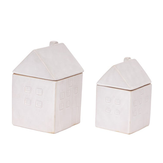 Boîtes de Rangement Blanches en Forme de Maison - Ensemble de 2