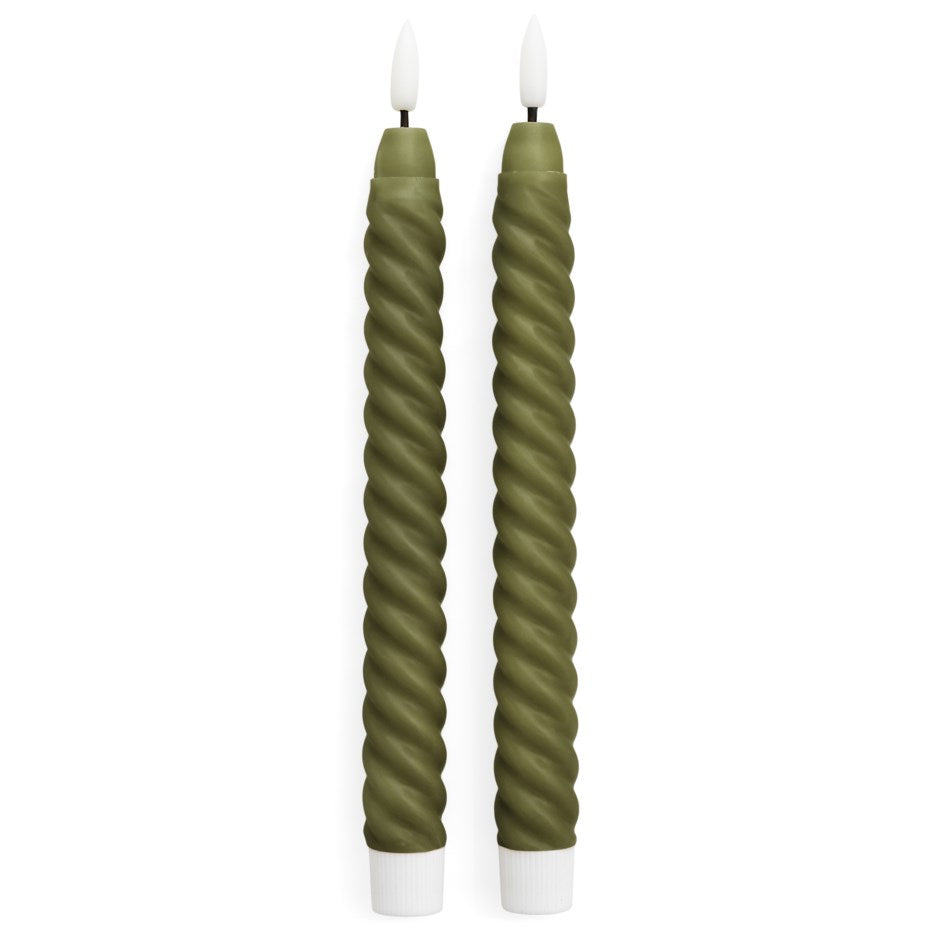 Bougies DEL torsadées lot de 2 - vert olive