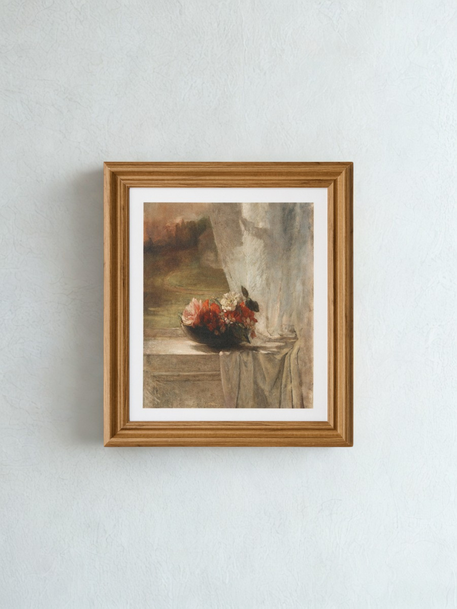 Framed painting on printed canvas - Flowers and Window