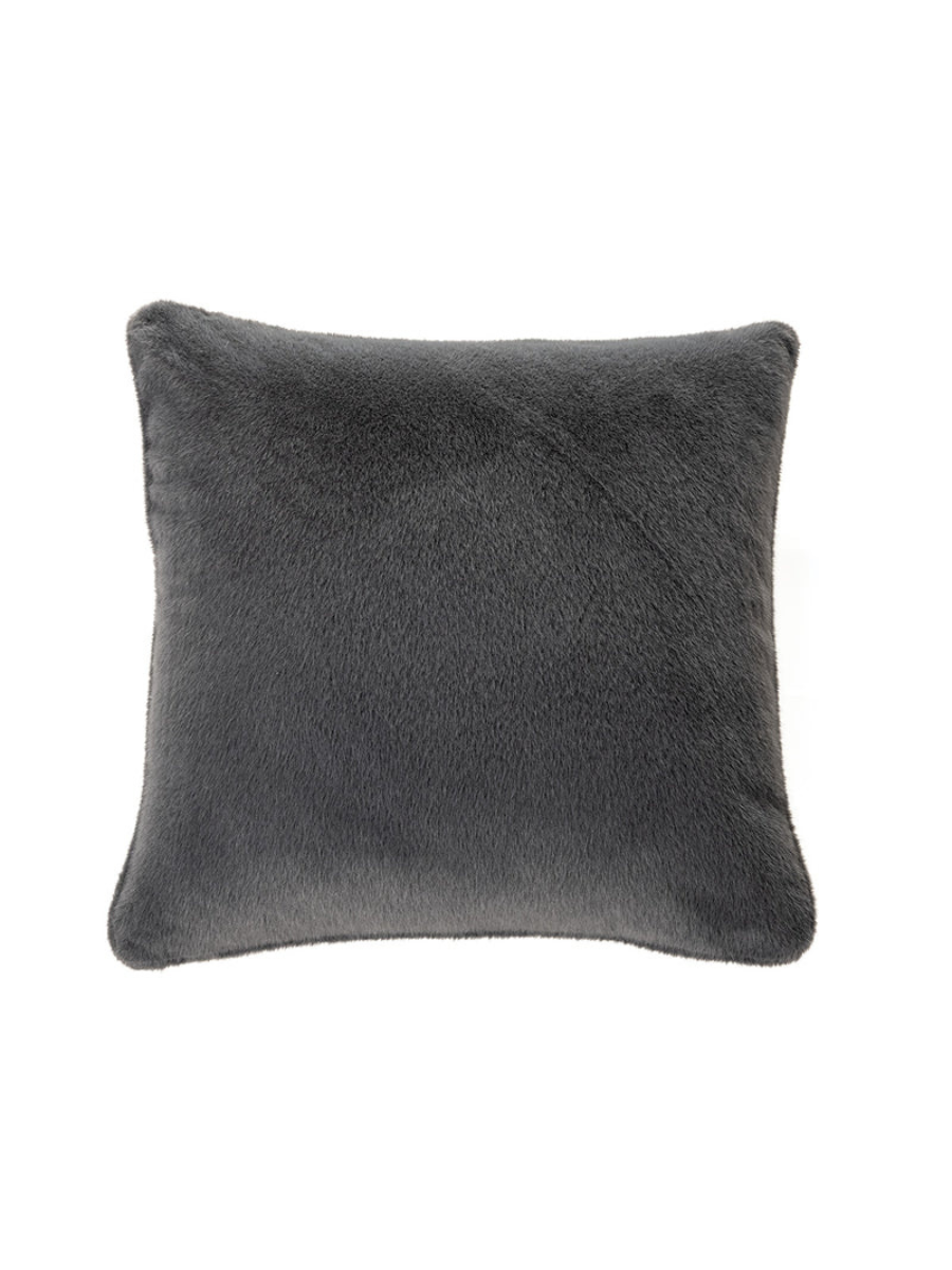 Polux- Oreiller européen en fausse fourrure gris charcoal