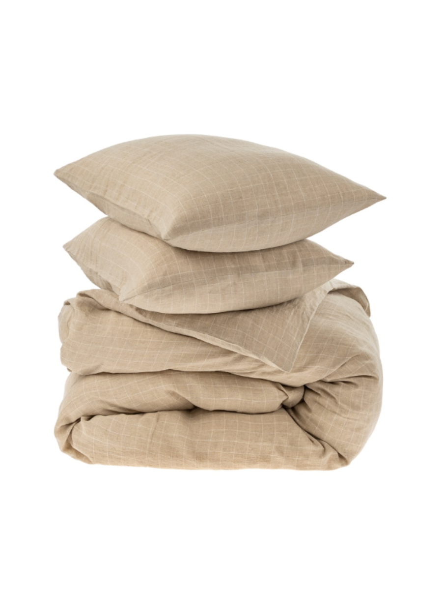 Plaid Linen Duvet Set - Natural