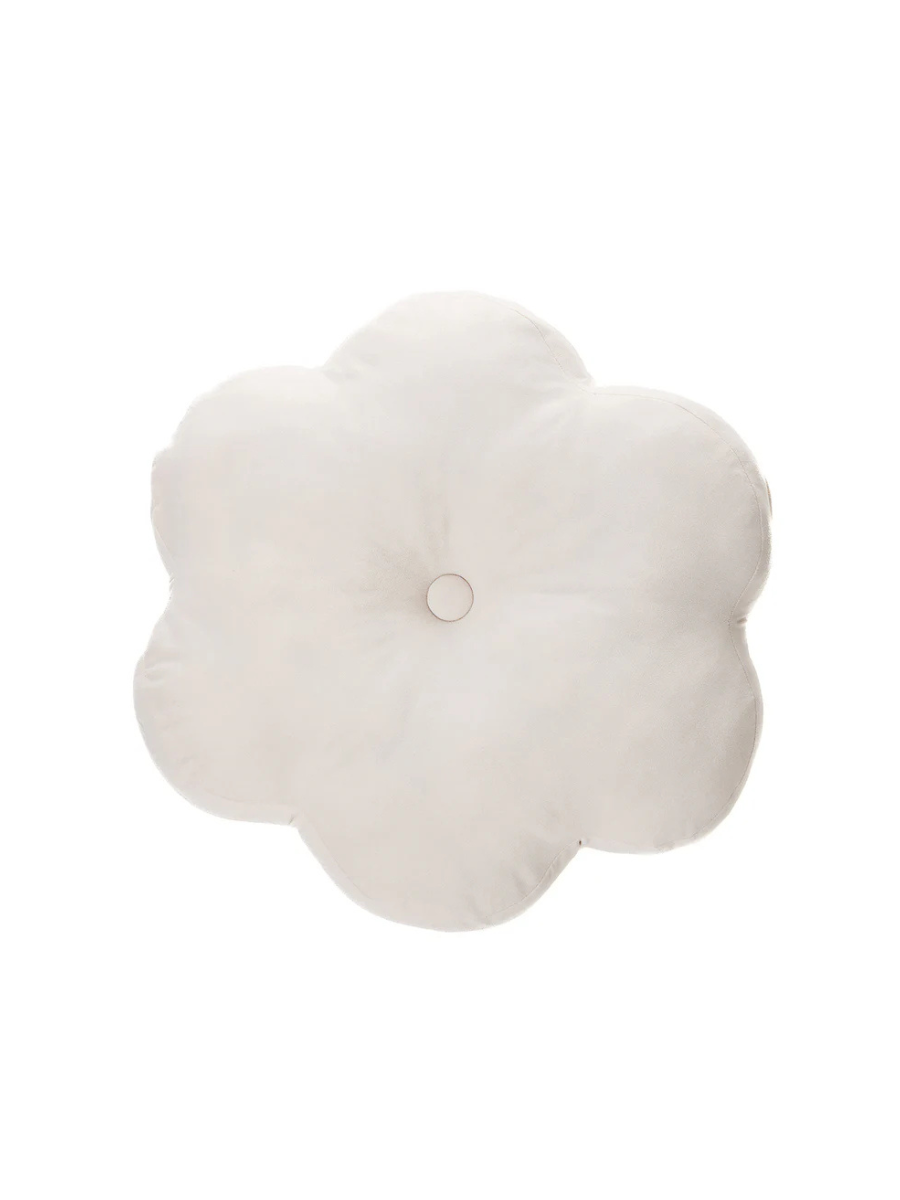 Atelier - Plain cream velvet cushion in the shape of a flower
