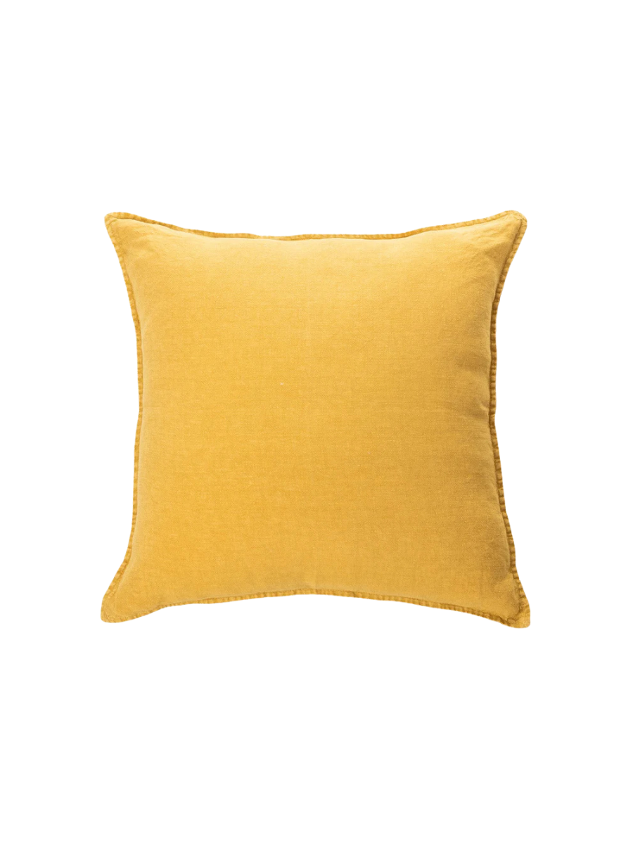 Stone Wash Coussin décoratif en lin moutarde