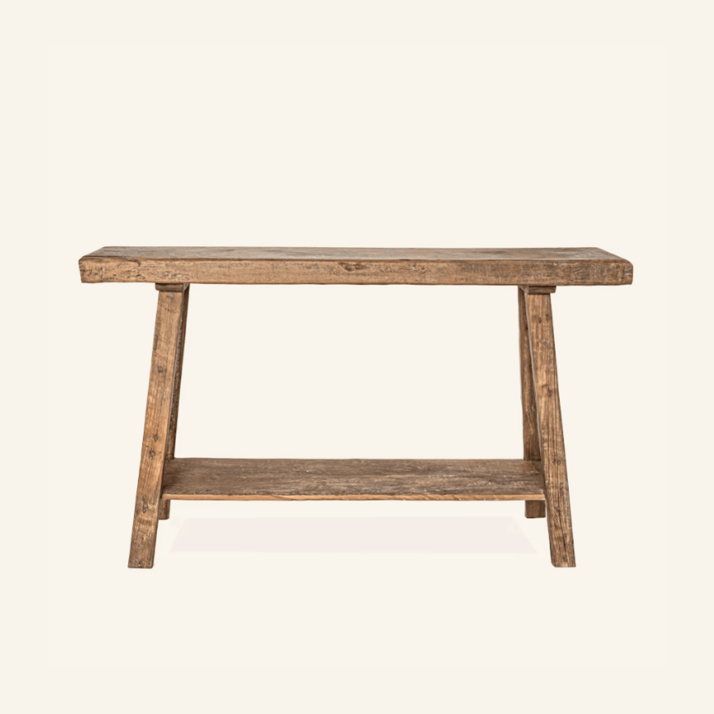 Console artisan en teck recyclé avec tablette - Crusoë