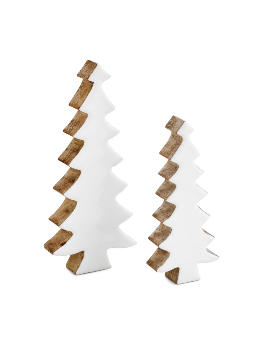 Decorative fir tree in enamelled mango wood – White