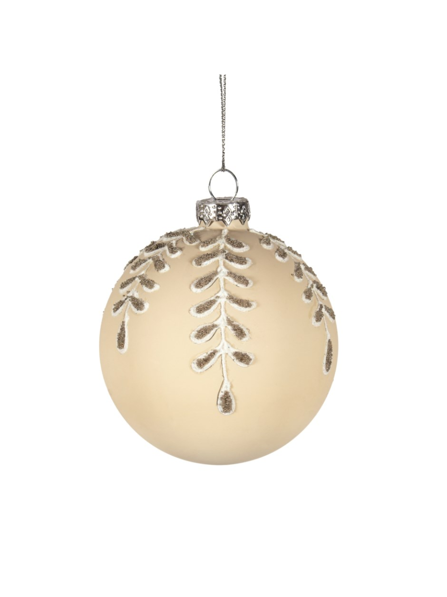 Glass ball – Ivory with branches and glitter