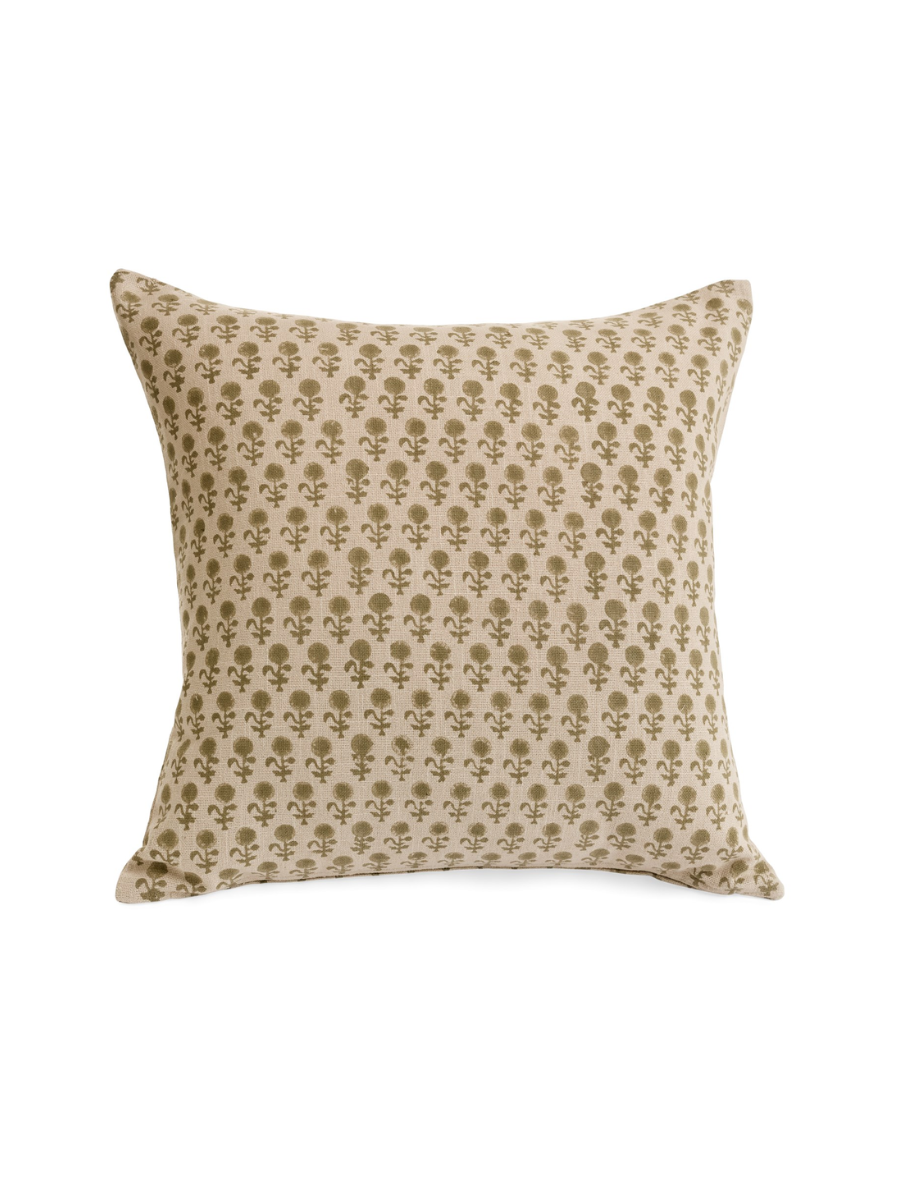 Floral cotton cushion – Olive green