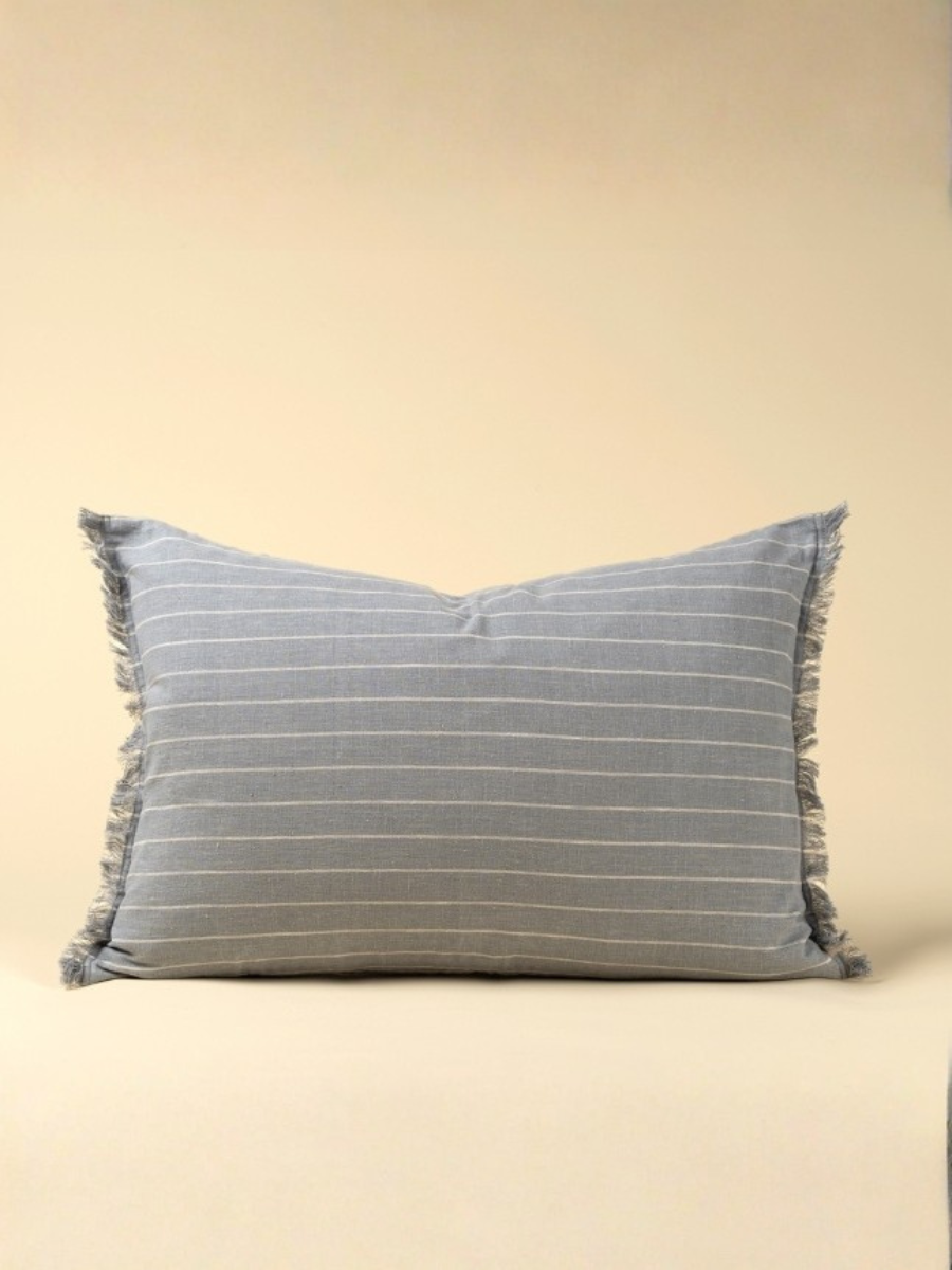 Handwoven striped cushion – Blue