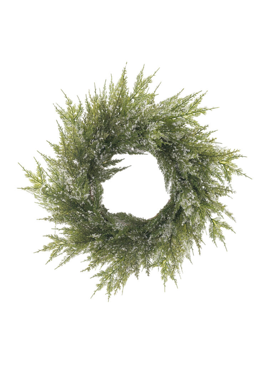Couronne de cèdre enneigée – 24" vert