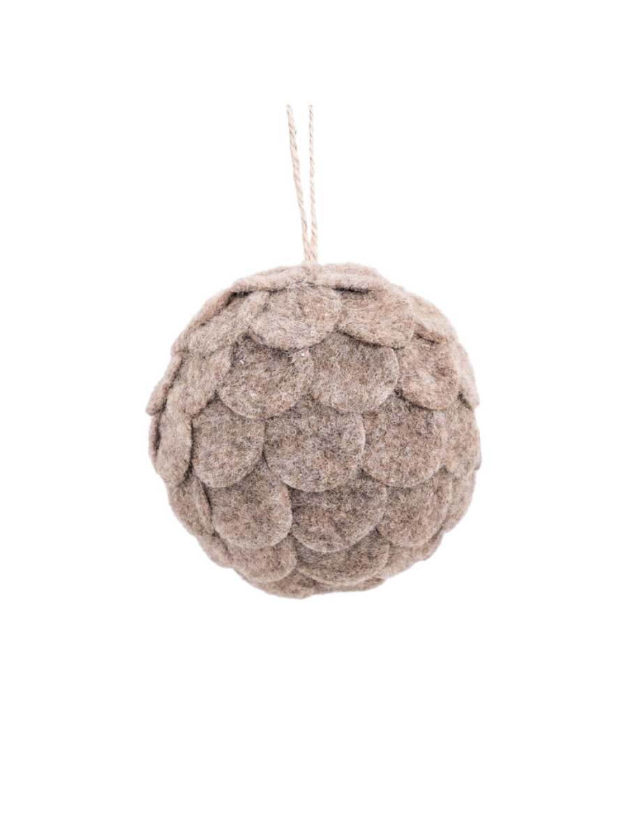 4" Felt Ball Ornament - Brown