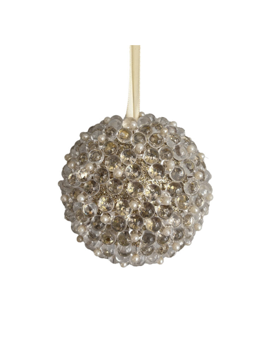 Glass ball – 3" Champagne with frosted pearls