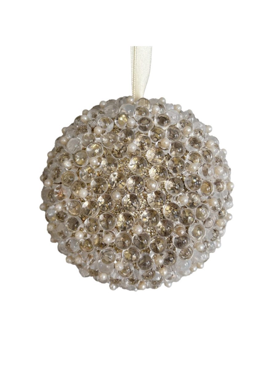Glass ball – 4.5" Champagne with frosted pearls