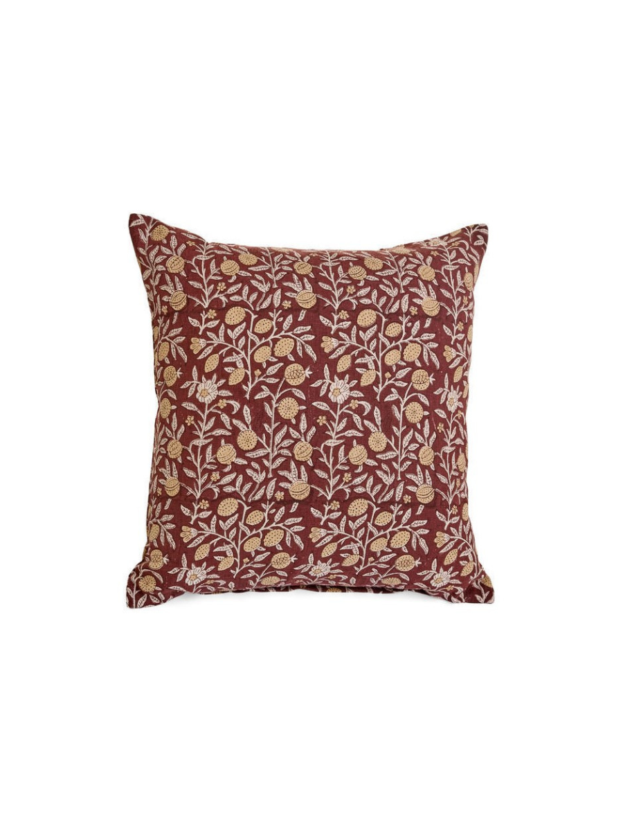 Coussin imprimé floral – Bordeaux et écru