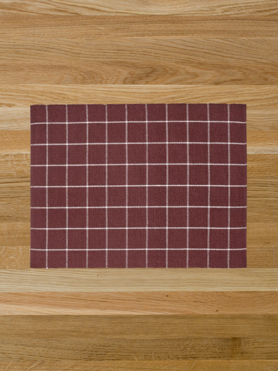 Napperons à carreaux tissés Ensemble de 4 – Bordeaux et blanc