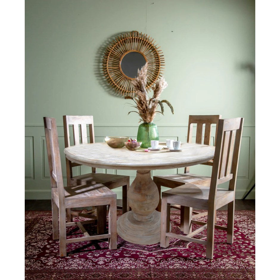 Table à dîner ronde en bois – Finition blanchie