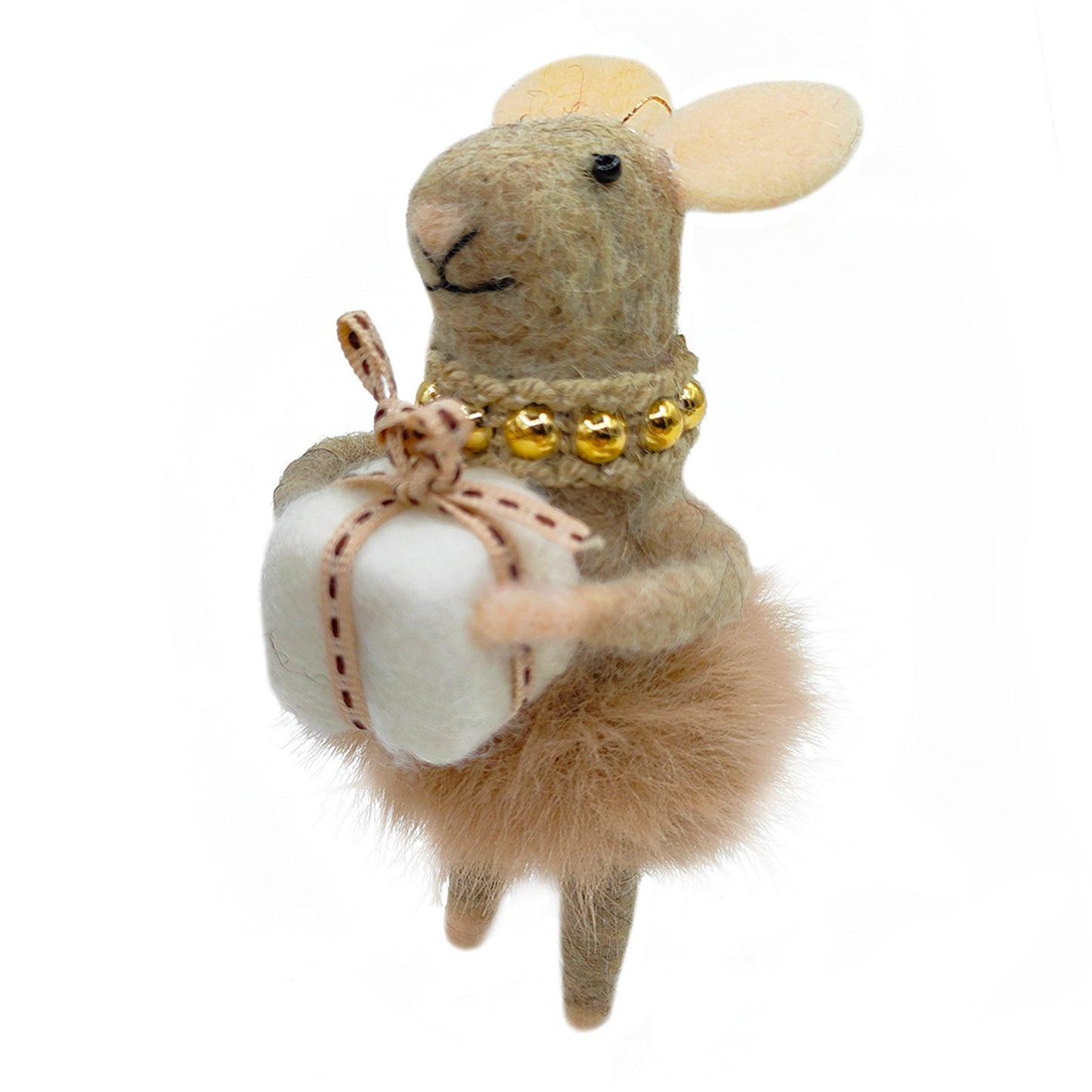 Ornement souris en laine - jupe et boîte cadeau