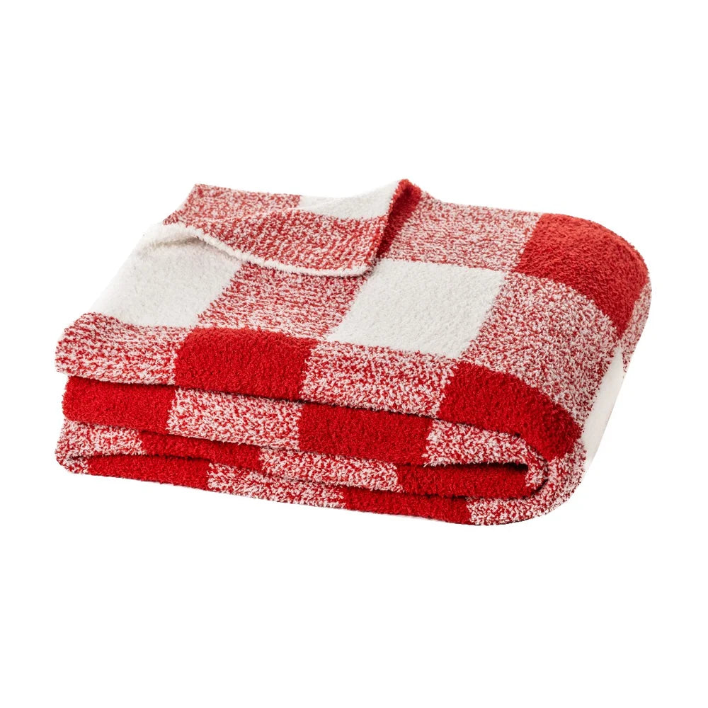 Bo red and ivory plaid throw