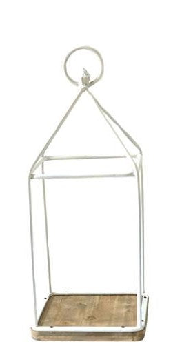 Lanterne en bois et en métal blanc