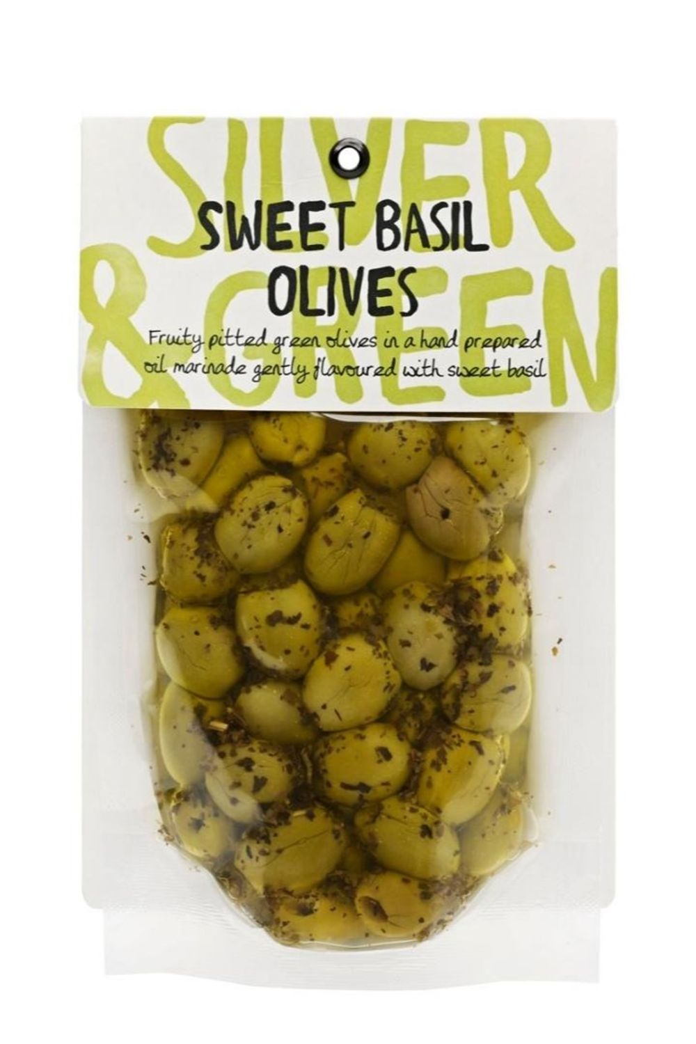Green Olives with Sweet Basil - Silver & Green