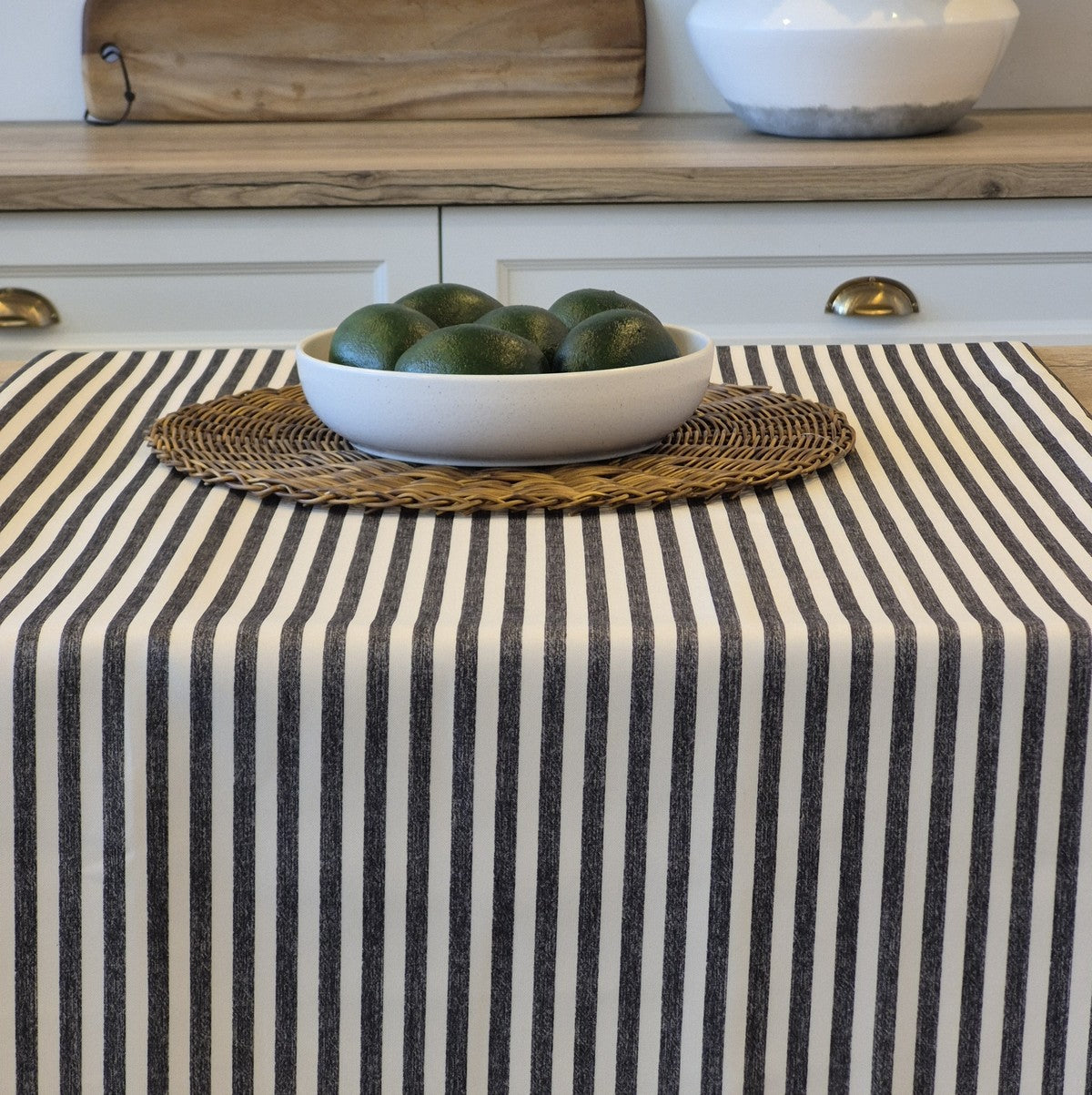 Seacoast Gray Striped Tablecloth
