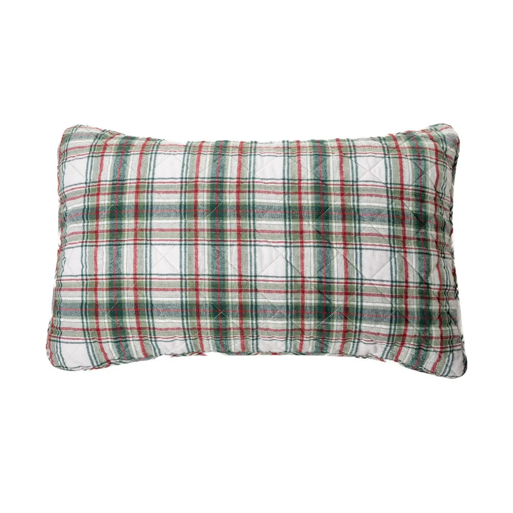 Woody green and red plaid decorative pillow sham