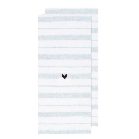 Lot de 2 linge à vaisselle « Heart Stripe With Love » bleu