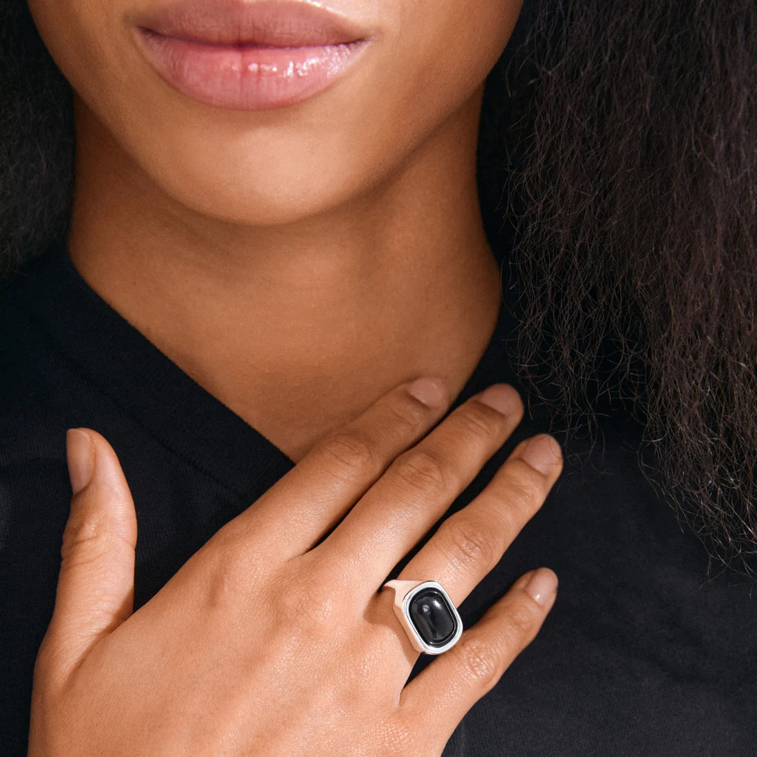 Bague avec Agate Noire NOW Pilgrim - Argent