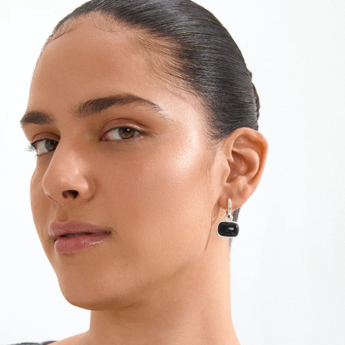 Boucles d'Oreilles avec Agate Noire NOW Pilgrim - Argent