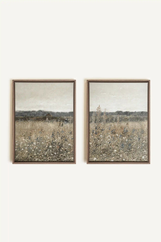 FADED FLORALS DUO, 2 Oeuvres sur toile étirée, encadré Brun Chêne (Collective)