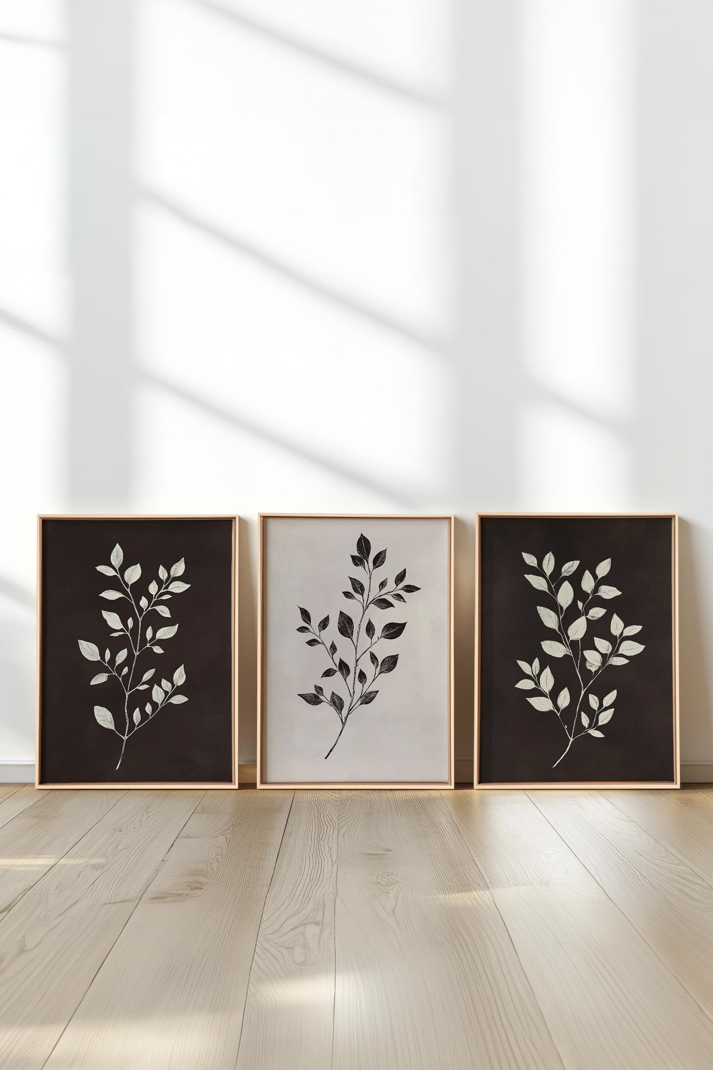 TRIO FEUILLAGE BRUN (3 Oeuvres sur toile étirée)