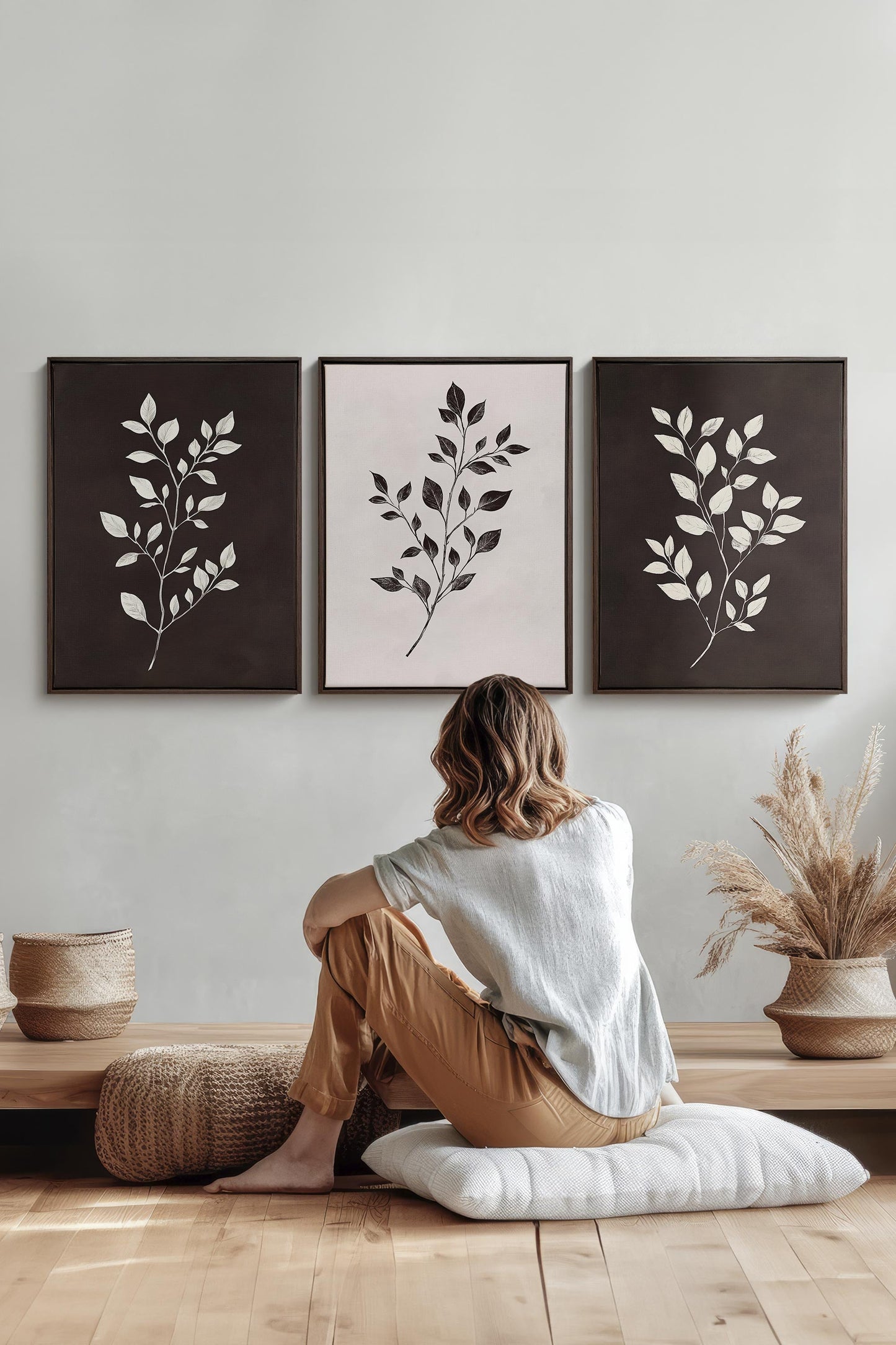 TRIO FEUILLAGE BRUN (3 Oeuvres sur toile étirée)