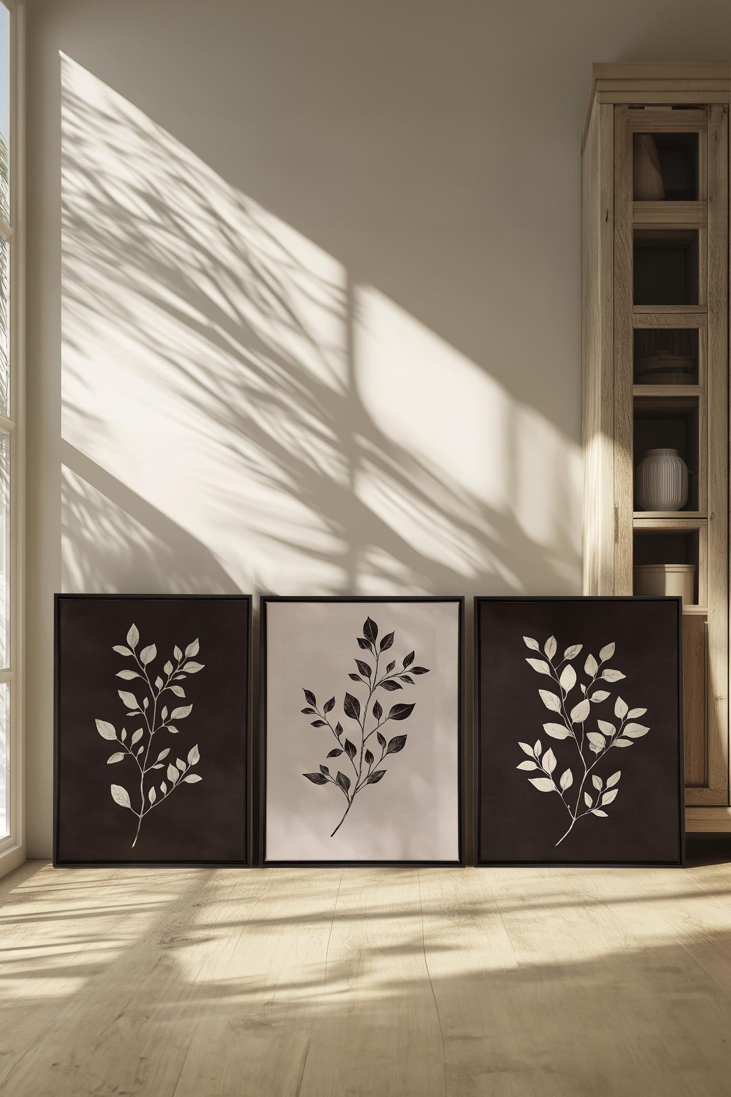TRIO FEUILLAGE BRUN (3 Oeuvres sur toile étirée)