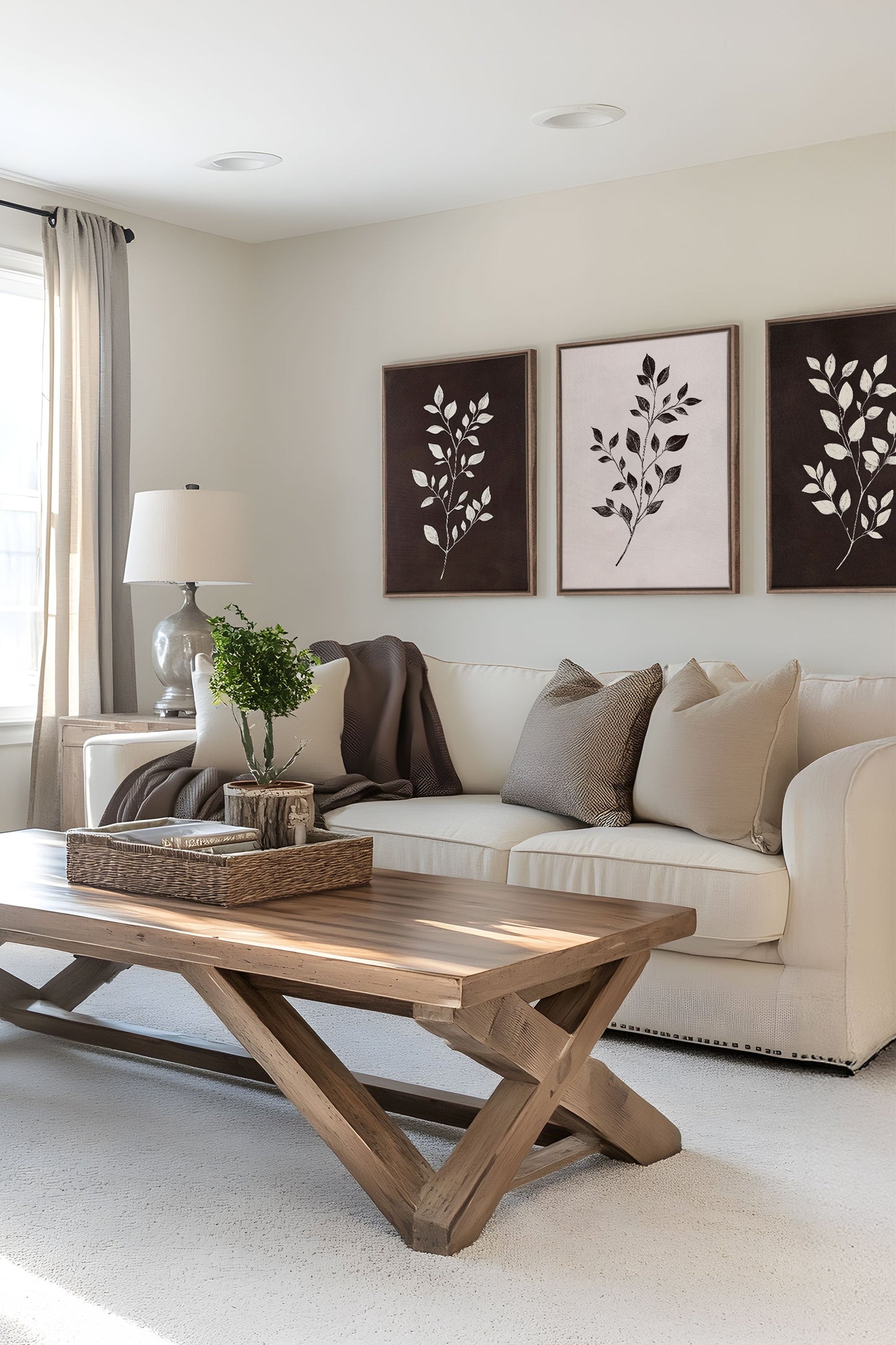 TRIO FEUILLAGE BRUN (3 Oeuvres sur toile étirée)