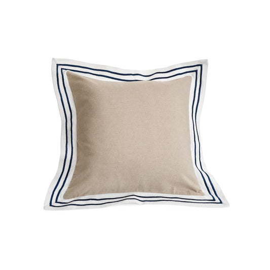 Striped Border Cotton Cushion - Natural