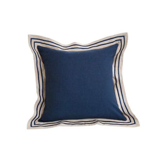 Striped Border Cotton Cushion - Navy