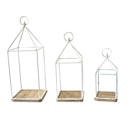 Lanterne en bois et en métal blanc