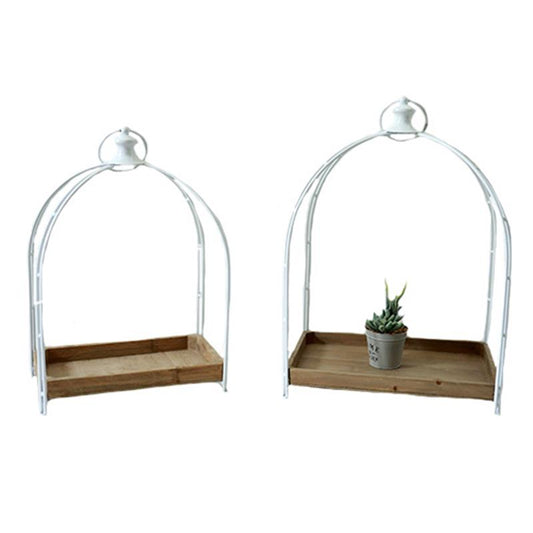 Decorative Support - Natural Wood and White Metal