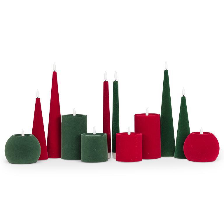 Grande bougie LED conique en velours - Vert