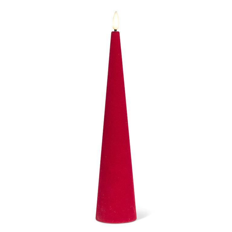 Grande bougie LED conique en velours - Bordeaux