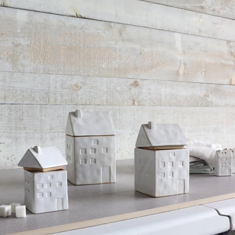 Boîtes de Rangement Blanches en Forme de Maison - Ensemble de 2
