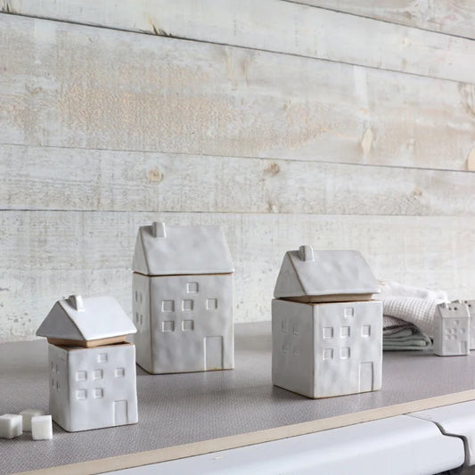Boîtes de Rangement Blanches en Forme de Maison - Ensemble de 2