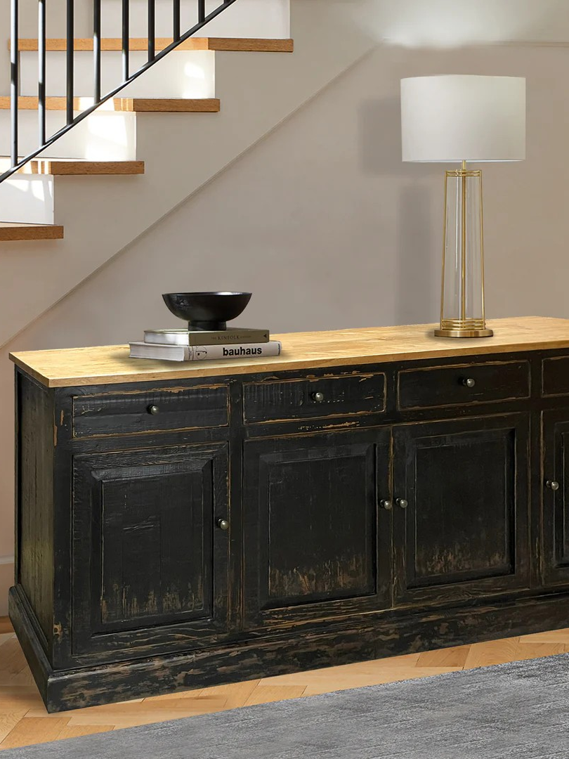 Buffet en Bois de Pin Recyclé - Noir Antique