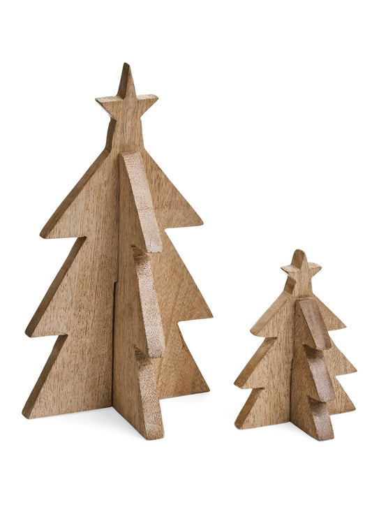 Decorative Christmas tree made of mango wood - Natural