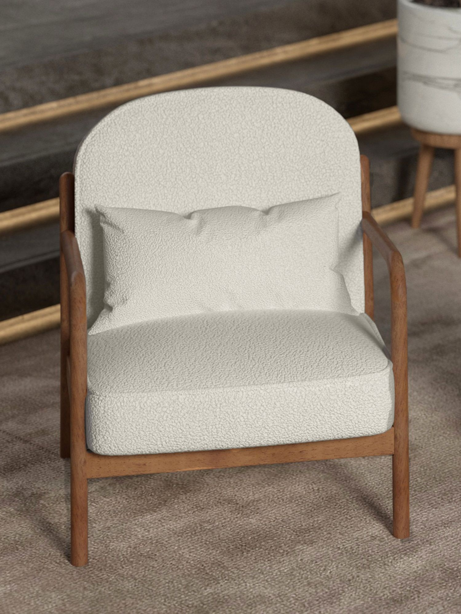 Chaise d'Appoint en Tissu Bouclé Blanc - Fani