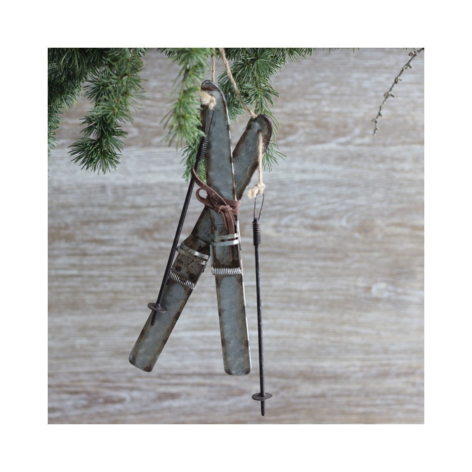 Ornement Skis Rustique