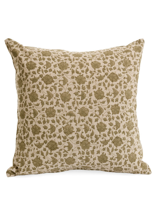 Floral cotton cushion – Olive green