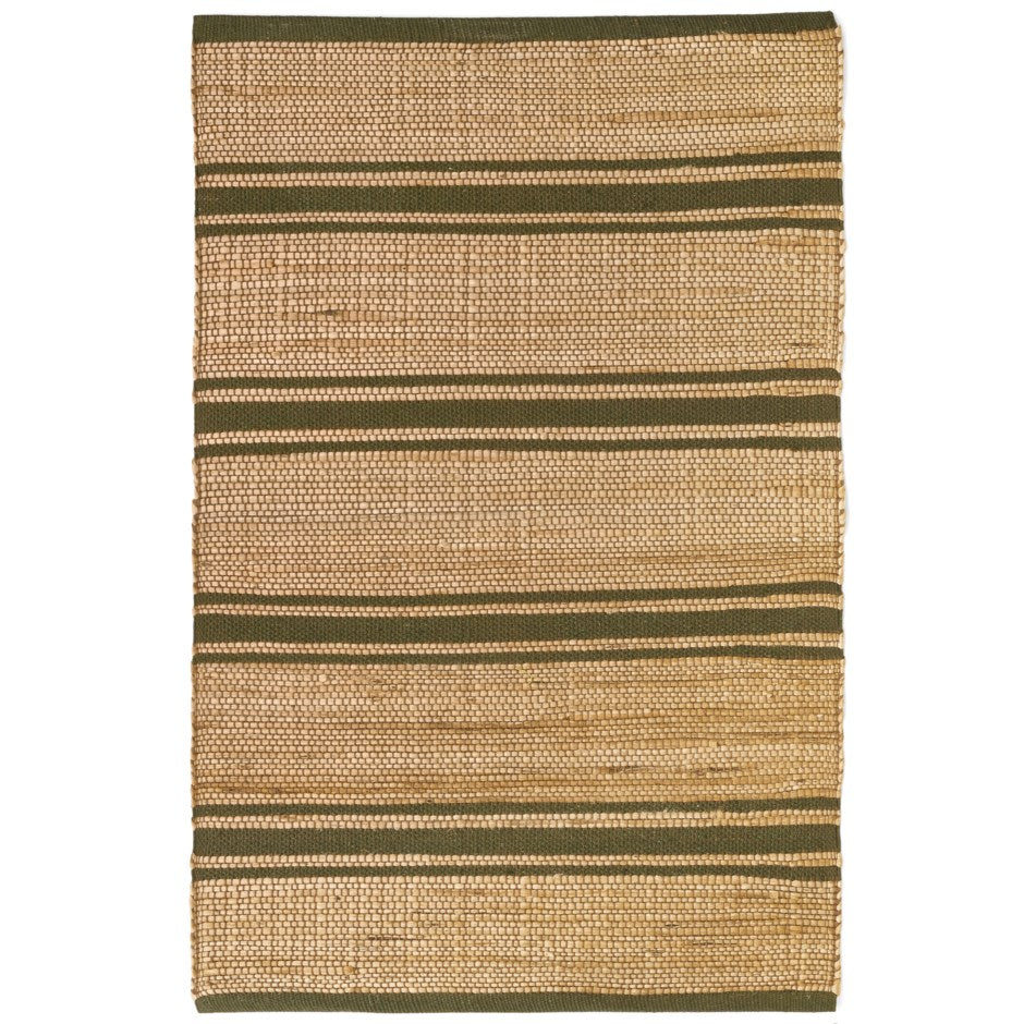 Tapis en jute et coton à rayures - Naturel et Vert Foncé