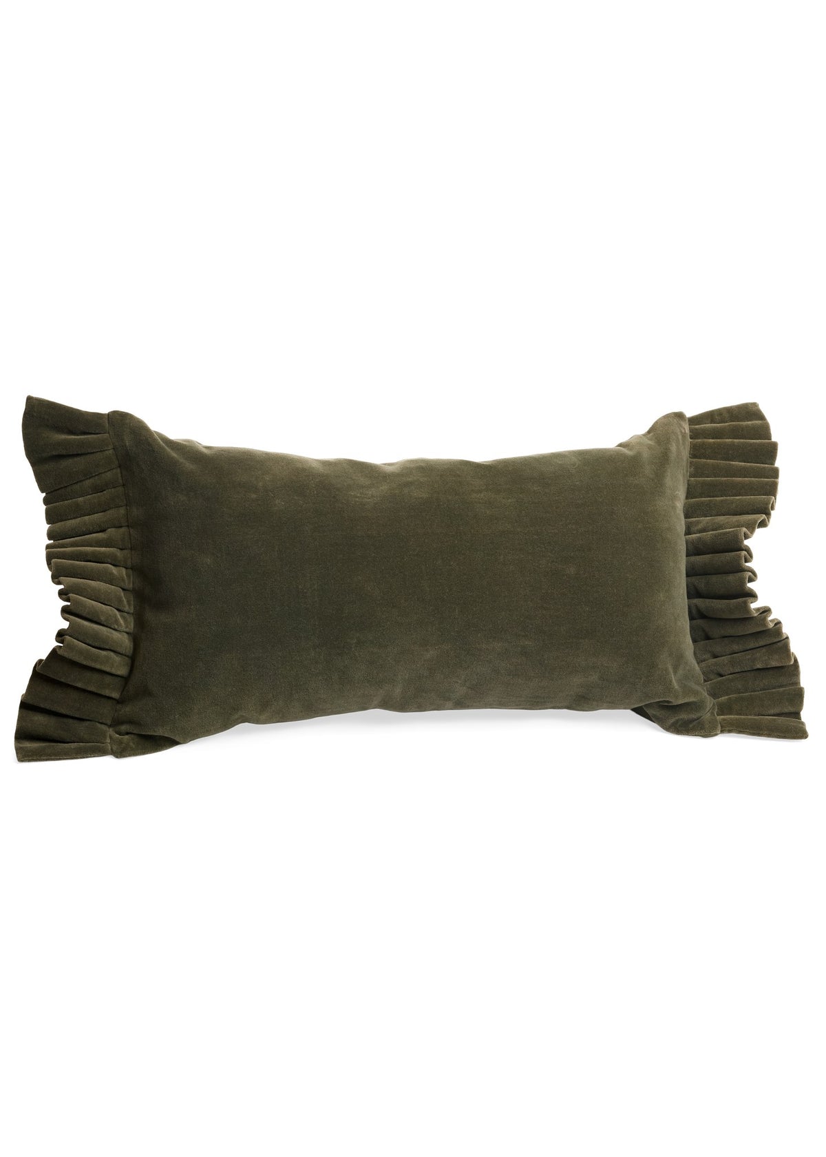 Coussin en velours festonné - olive foncé
